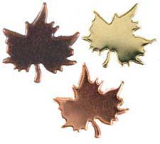 Gold, Copper & Bronze Maple Leaf Brads, Pack of 50