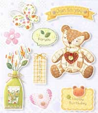 Patchwork 'Just For You' Bear - 3D Decoupage Stickers