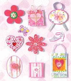 Pink Flowers, Hearts and Presents - 3D Decoupage Stickers