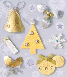 Modern Gold Bell and Christmas Tree - 3D Decoupage Stickers