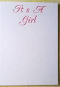 Pink 'It's a Girl' White Card & Envelope