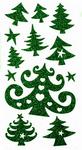 Glitter Christmas Tree Stickers Green 12 Assorted